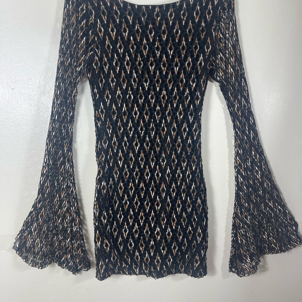 Symphony Elegant Black and Brown knit  Patterned Dress - Picture 3 of 6